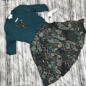 Chelsea Suite Brown Teal Paisley Dress w/ Jacket--Size 8P